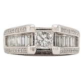 Estate: 18K White Gold Princess Cut Diamond Engagement Cathedral Ring 2CTW